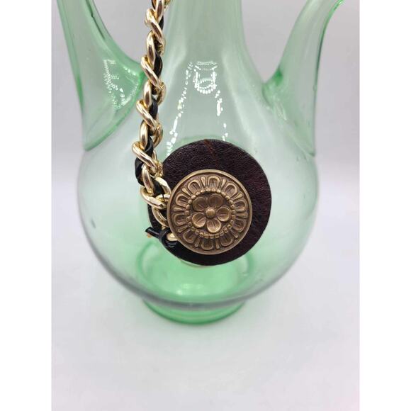 Vintage 1960's Italian Green Glass Decanter w/ Ornate Corks & Ice Chamber 11"H - Picture 7 of 14